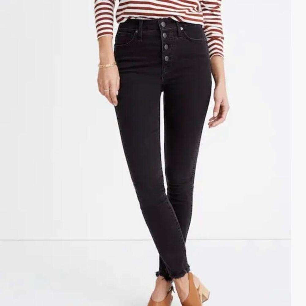 Madewell Women 10” High Rise Skinny Jeans Berkeley Black Button Through Edition